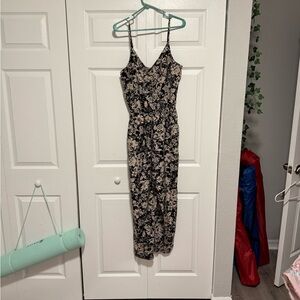 One Clothing Black and Cream Floral Jumpsuit